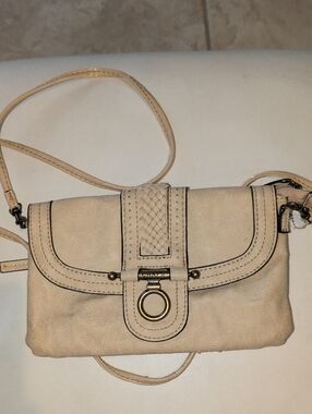 Chaps Beige Crossbody Bag with Woven Accent And Wristlet Strap